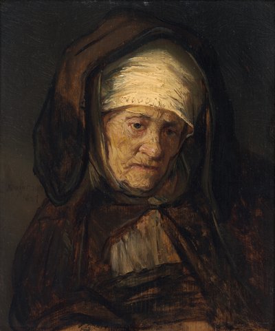 Głowa starszej kobiety autorstwa Rembrandt Workshop