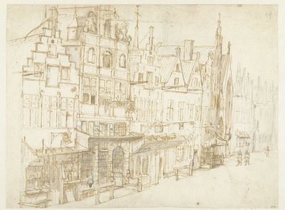 Widok rzędu domów w mieście autorstwa Rembrandt van Rijn (school of)