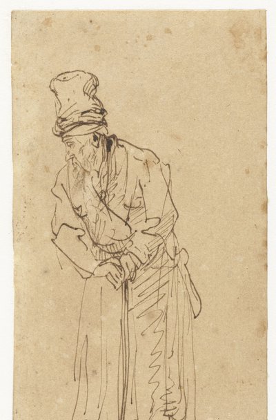 Stary człowiek oparty na patyku autorstwa Rembrandt van Rijn (school of)