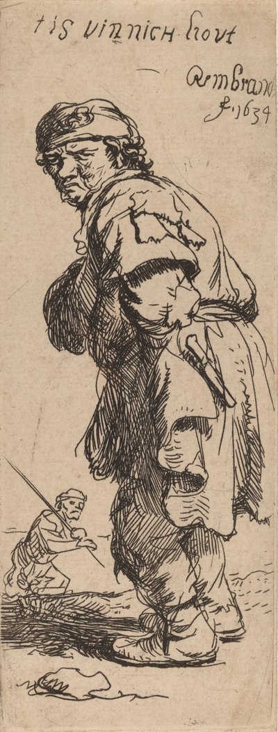 Chłop wołający: tis vinnich kout Jest przenikliwe zimno, 1634. autorstwa Rembrandt van Rijn