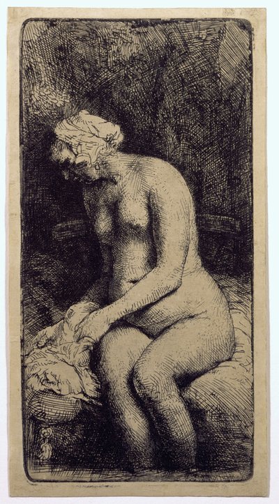 Kobieta kąpiąca stopy w potoku autorstwa Rembrandt van Rijn