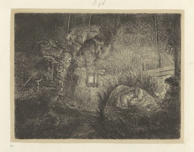 Aanbidding der herders: nachtstuk Kolekcja osiemdziesięciu pięciu oryginalnych grafik (tytuł serii) autorstwa Rembrandt van Rijn