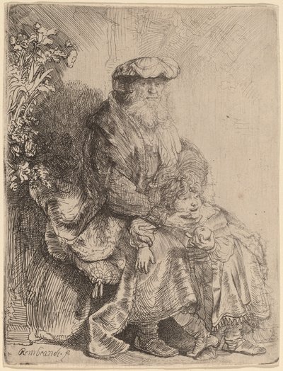 Abraham pieszczący Izaaka autorstwa Rembrandt van Rijn