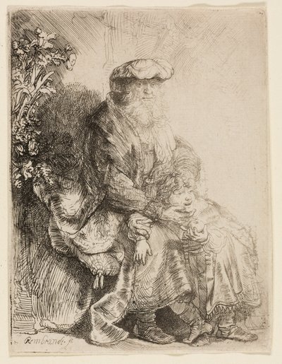 Abraham pieszczący Izaaka autorstwa Rembrandt van Rijn