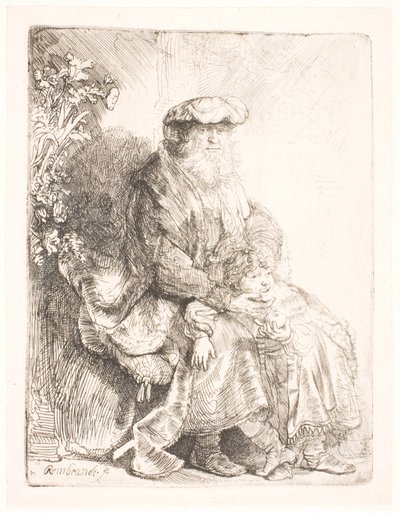 Abraham pieszczący Izaaka autorstwa Rembrandt van Rijn