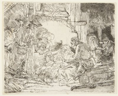 Adoracja pasterzy z lampą autorstwa Rembrandt van Rijn
