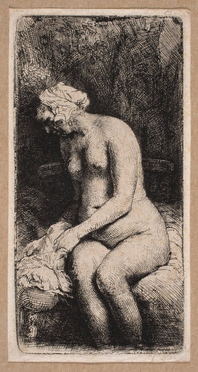 Akt kobiety "ze stopami zanurzonymi w wodzie" autorstwa Rembrandt van Rijn