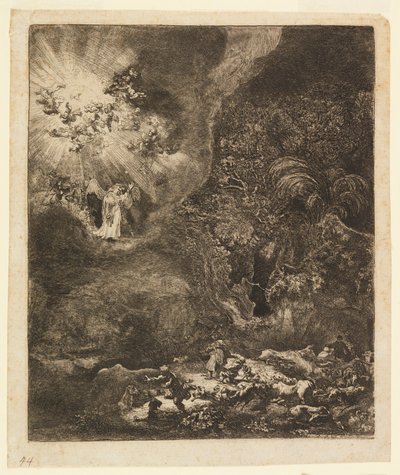 Anioł ukazuje się pasterzom autorstwa Rembrandt van Rijn