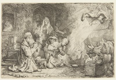 Anioł opuszczający rodzinę Tobiasza autorstwa Rembrandt van Rijn