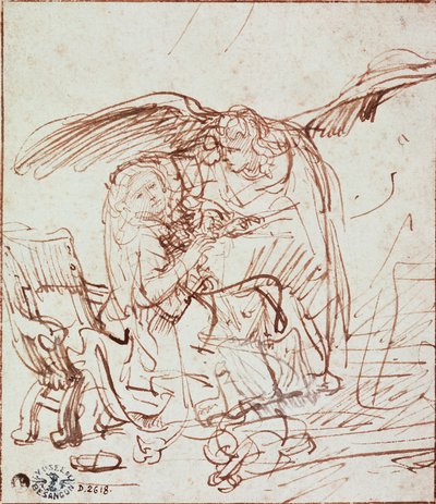 Zwiastowanie (rysunek) autorstwa Rembrandt van Rijn