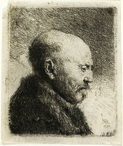 Łysy mężczyzna z profilu po prawej: Ojciec artysty () autorstwa Rembrandt van Rijn
