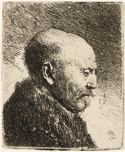 Łysy mężczyzna z profilu po prawej: ojciec Rembrandta 1630. autorstwa Rembrandt van Rijn
