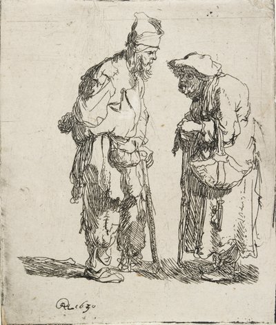 Rozmawiający żebrak i żebraczka, 1630 autorstwa Rembrandt van Rijn