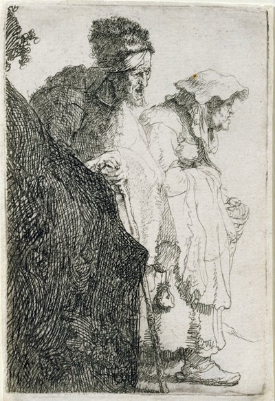 Żebrak, mężczyzna i kobieta za bankiem, ok. 1630 r. autorstwa Rembrandt van Rijn