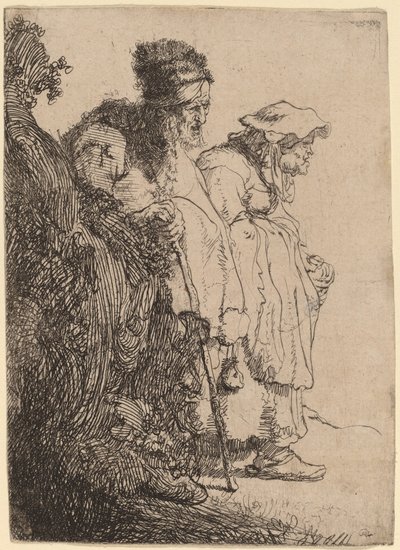 Żebrak, mężczyzna i kobieta za bankiem autorstwa Rembrandt van Rijn