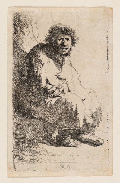 Żebrak siedzący na banku autorstwa Rembrandt van Rijn