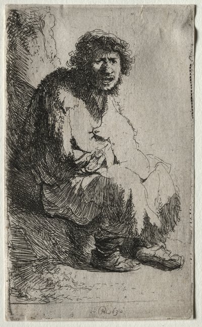 Żebrak siedzący na banku autorstwa Rembrandt van Rijn