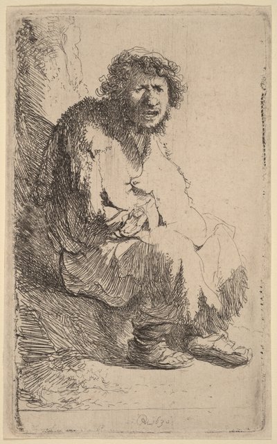 Żebrak siedzący na ławce autorstwa Rembrandt van Rijn