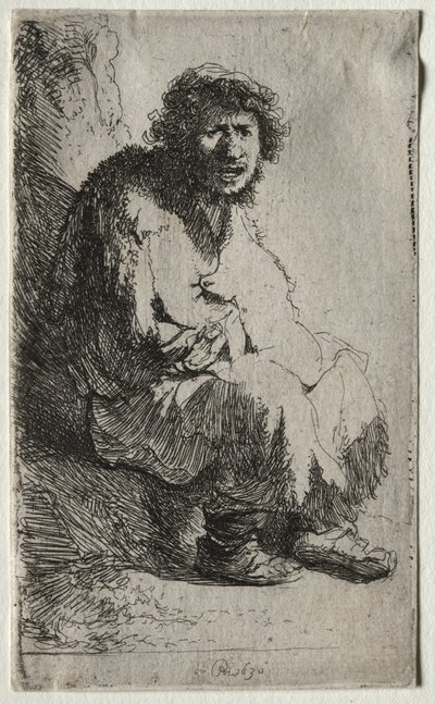 Żebrak siedzący na banku, 1630. autorstwa Rembrandt van Rijn