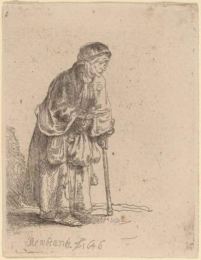 Żebraczka oparta o patyk autorstwa Rembrandt van Rijn