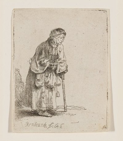 Żebraczka oparta na kiju autorstwa Rembrandt van Rijn