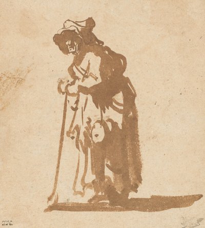 Żebraczka oparta na patyku, 16281630. autorstwa Rembrandt van Rijn