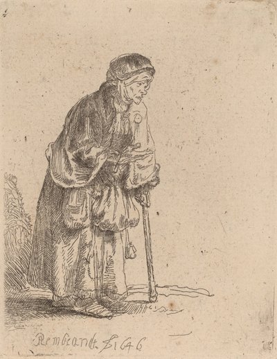 Żebraczka oparta na patyku, 1646. autorstwa Rembrandt van Rijn