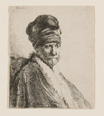Popiersie mężczyzny w czapce z daszkiem autorstwa Rembrandt van Rijn