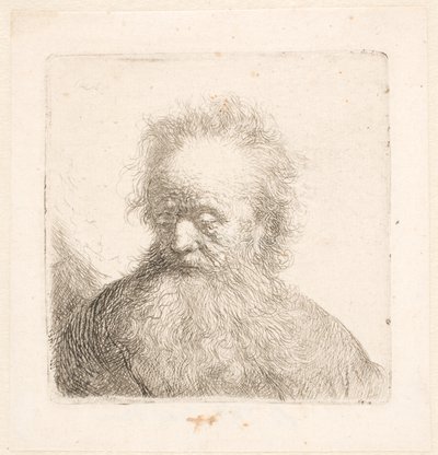 Popiersie starszego mężczyzny z długą brodą: głowa niemal wyprostowana: wzrok skierowany w dół: patrzy lekko w lewo autorstwa Rembrandt van Rijn