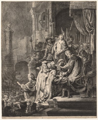 Chrystus przed Piłatem: duży talerz, 1636. autorstwa Rembrandt van Rijn