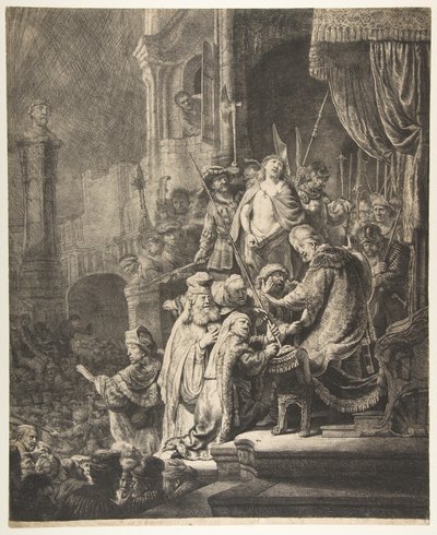 Chrystus przed Piłatem: duży talerz, 1636 r. autorstwa Rembrandt van Rijn
