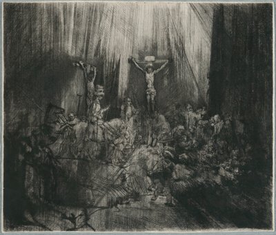 Chrystus ukrzyżowany między dwoma złodziejami: „Trzy krzyże” autorstwa Rembrandt van Rijn