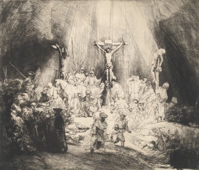 Chrystus ukrzyżowany między dwoma złodziejami Trzy krzyże, 1653. autorstwa Rembrandt van Rijn