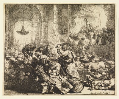 Chrystus wyprowadza zmieniaczy pieniędzy ze świątyni autorstwa Rembrandt van Rijn