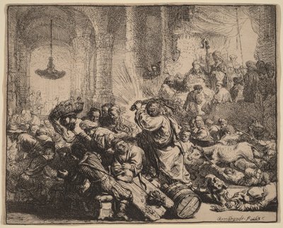 Chrystus wypędzający handlarzy ze świątyni autorstwa Rembrandt van Rijn