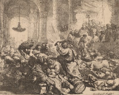 Chrystus wyprowadza wymieniających pieniądze ze świątyni, 1635. autorstwa Rembrandt van Rijn