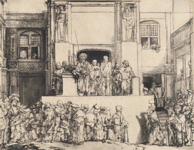 Chrystus przedstawiony ludowi: płyta podłużna, 1655. autorstwa Rembrandt van Rijn