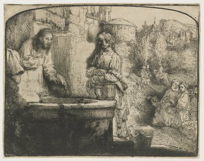 Chrystus i Niewiasta Samarii Chrystus i niewiasta Samarii: rycina łukowata autorstwa Rembrandt van Rijn
