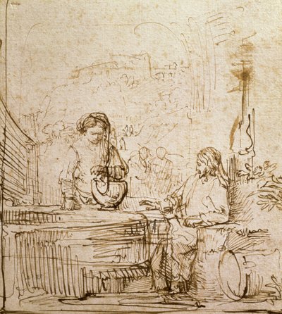 Chrystus i Kobieta z Samarii (pióro i brązowy tusz na papierze) autorstwa Rembrandt van Rijn