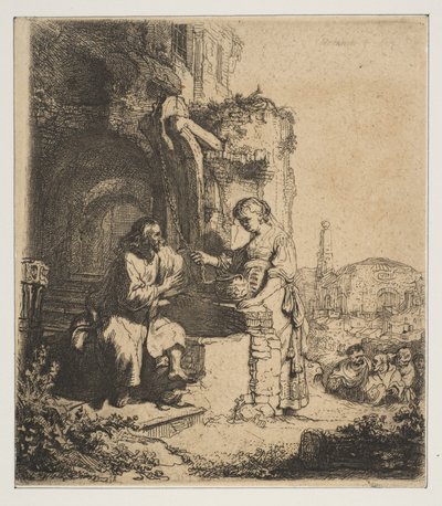 Chrystus i Kobieta z Samarii wśród ruin. autorstwa Rembrandt van Rijn