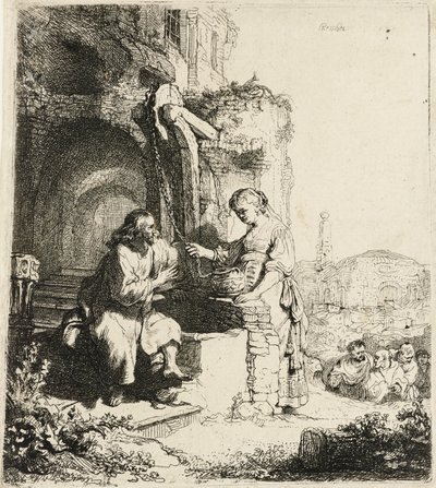 Chrystus i Kobieta z Samarii wśród ruin [Jan 4:5-20], 1634. autorstwa Rembrandt van Rijn
