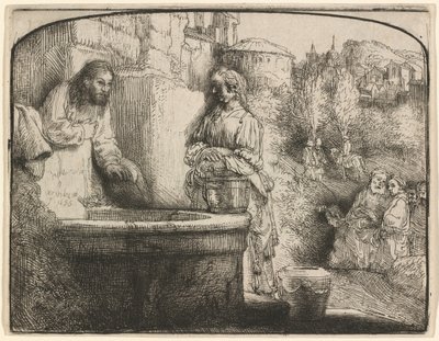 Chrystus i kobieta z Samarii: grafika łukowa autorstwa Rembrandt van Rijn