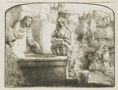 Chrystus i niewiasta Samarii: rycina łukowata autorstwa Rembrandt van Rijn