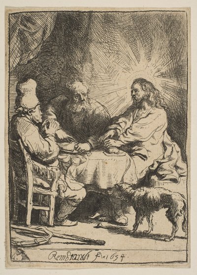 Chrystus w Emaus: mniejsza płyta, 1634. autorstwa Rembrandt van Rijn