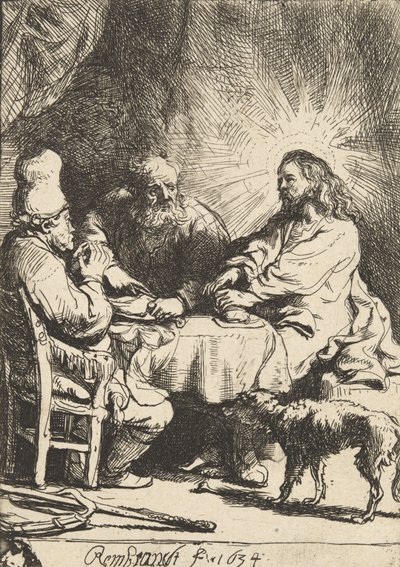 Chrystus w Emaus: Mniejsza Płyta, 1634. autorstwa Rembrandt van Rijn