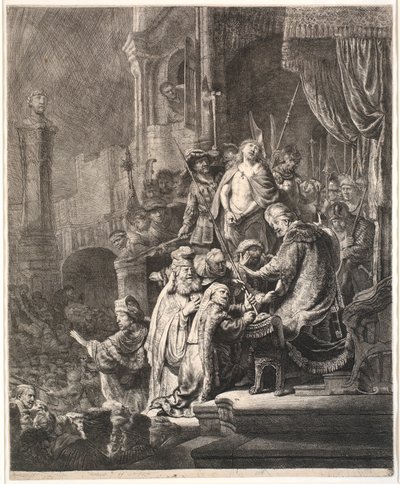 Jezus przed Piłatem: duży talerz autorstwa Rembrandt van Rijn
