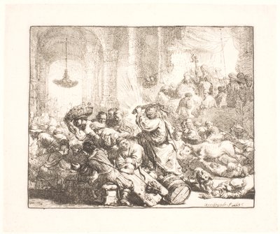 Chrystus wypędza wymieniających pieniądze ze świątyni autorstwa Rembrandt van Rijn