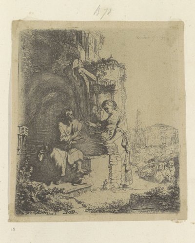 Chrystus i Samarytanka: ruiny w tle Recueil de quatre-vingt-cinq estampes originales (tytuł serii) autorstwa Rembrandt van Rijn