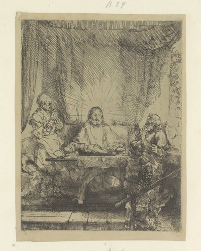 Christus te Emaus: grote plaat Kolekcja osiemdziesięciu pięciu oryginalnych grafik (tytuł serii) autorstwa Rembrandt van Rijn
