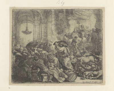 Chrystus wypędza wymieniających pieniądze ze świątyni Recueil de quatre-vingt-cinq estampes originales (tytuł serii) autorstwa Rembrandt van Rijn